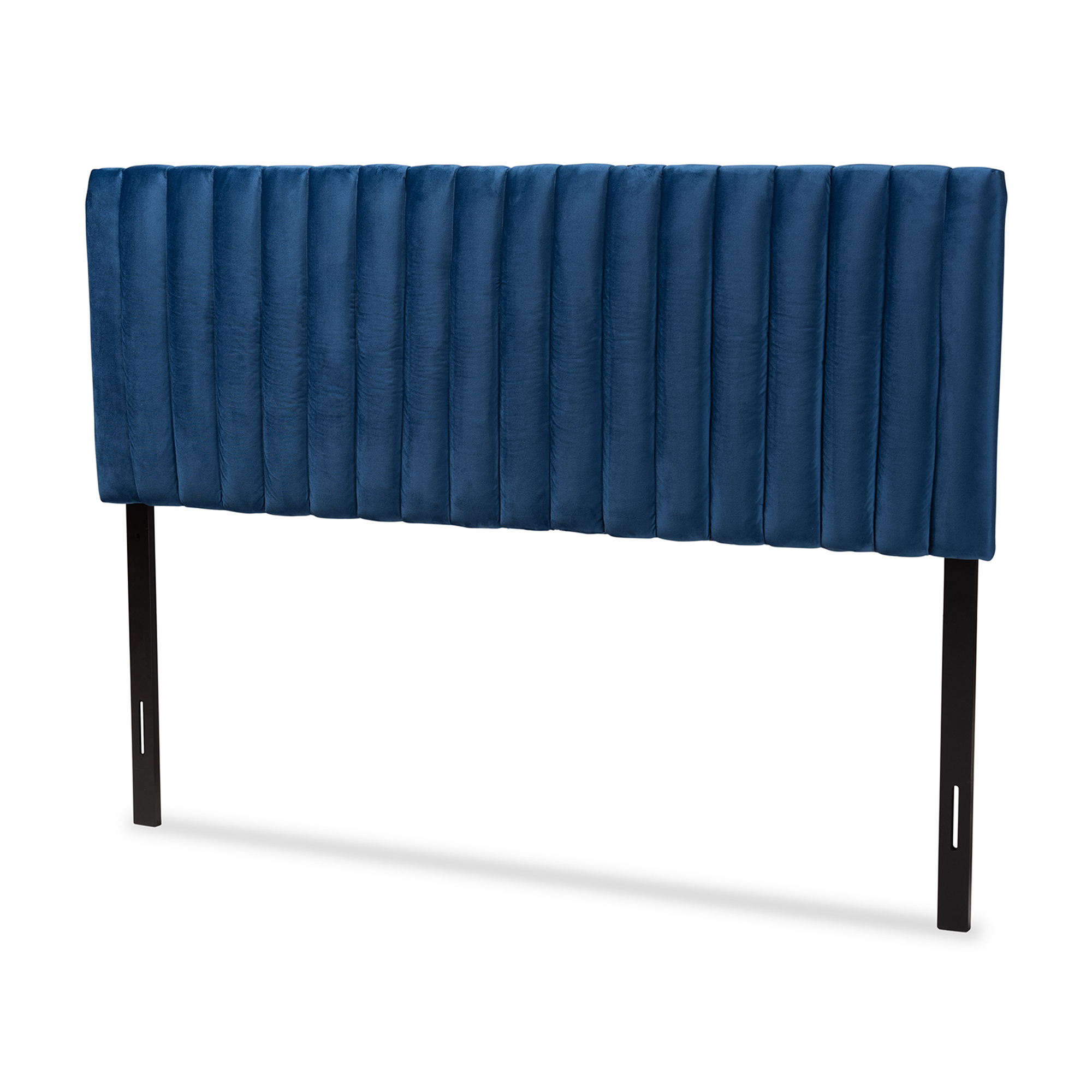 Baxton Studio Emile Modern and Contemporary Navy Blue Velvet Fabric Upholstered and Dark Brown Finished Wood Full Size Headboard Affordable modern furniture in Chicago, classic twin headboard, modern twin headboard, cheap twin headboard
